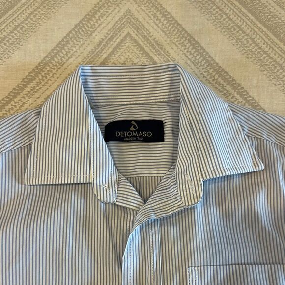 Detomaso Boys Blue & White Striped Button Down Shirt - Size 6 - Picture 3 of 5